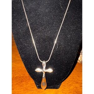 Brighton‎ Sterling Silver Cross Pendant Necklace Adjustable Snake Chain